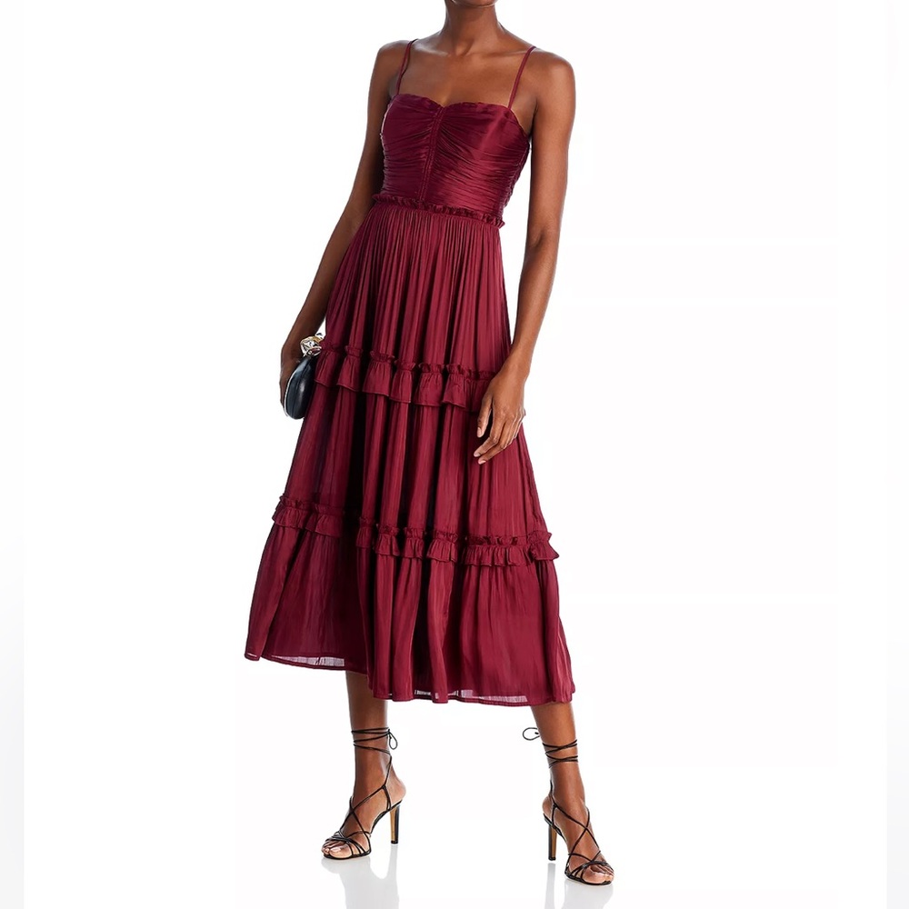Aqua Burgundy Ruched Bodice Maxi Dress